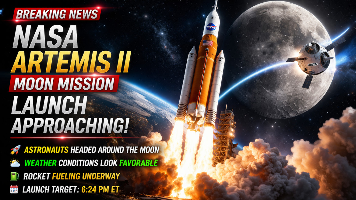 NASA Artemis II Moon Mission rocket launch with Orion spacecraft heading toward the Moon