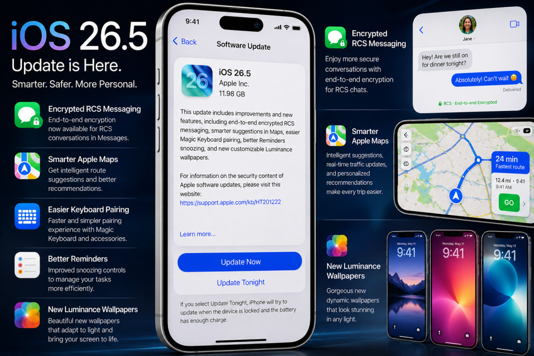 iOS 26.5 Update Apple iPhone software screen showing new features